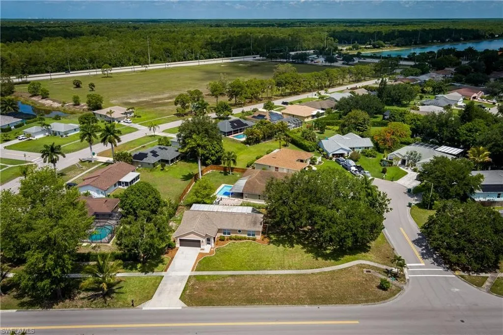 Aerial view of corner lot in Orange Tree neighborhood